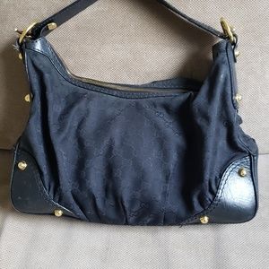 Gucci Jockey Black Canvas and Leather Hobo Bag